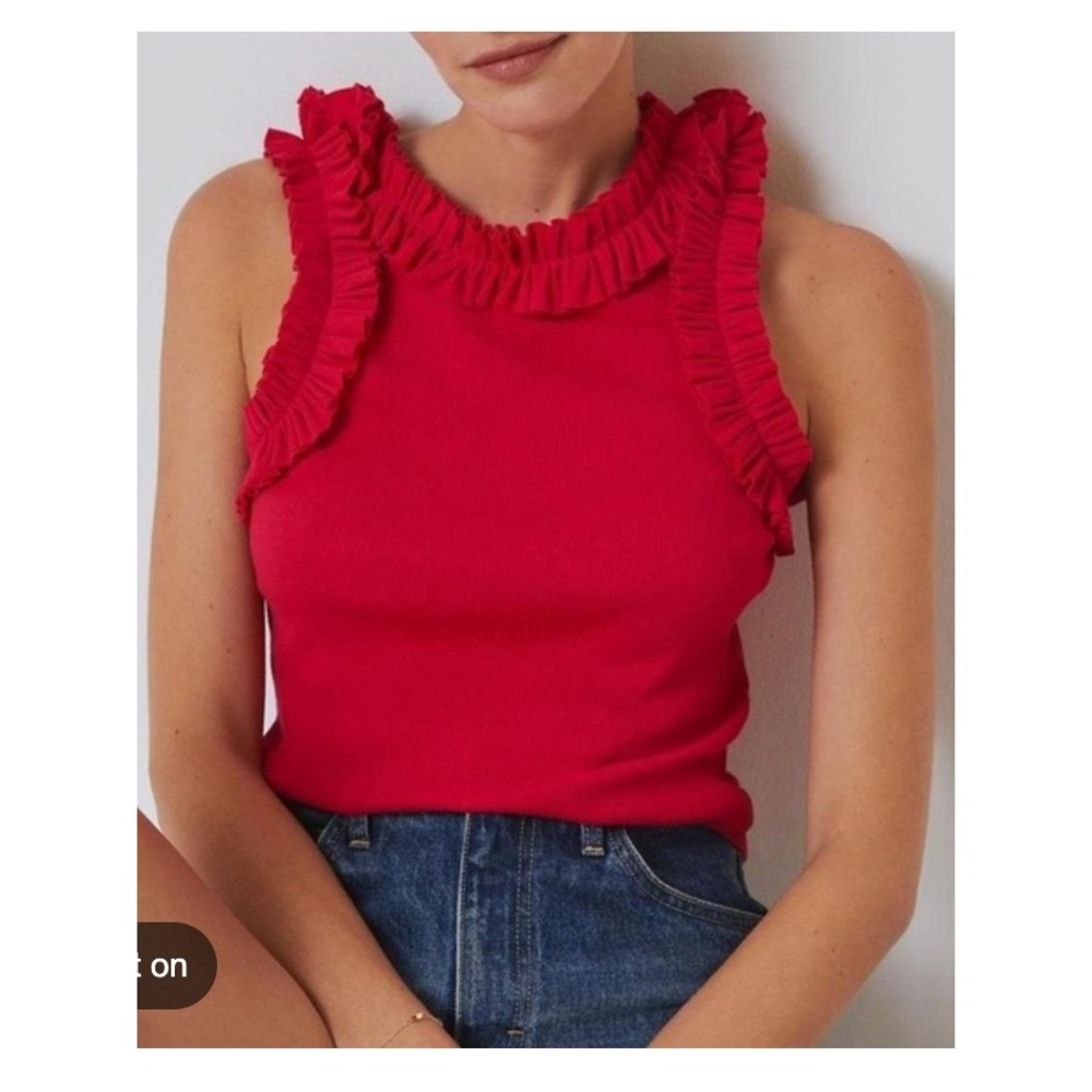 Anthropologie x Porridge Fuchsia Pink Ruffle Trim Sleeveless Top Tank Womens XL